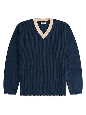 Rib Knit V-Neck Long-Sleeve Sweater