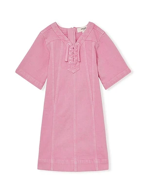 Little Girl's & Lace-Up Denim Dress