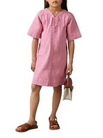 Little Girl's & Lace-Up Denim Dress