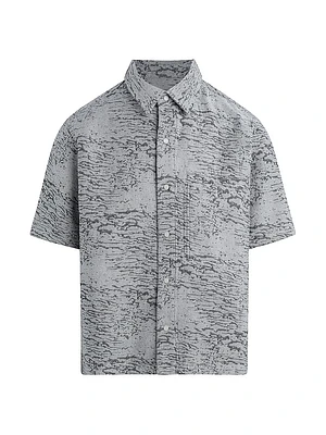 Cotton Jacquard Crop Button-Front Shirt