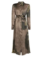 Floral Silk Tie-Waist Midi-Shirtdress