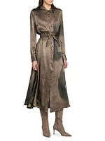 Floral Silk Tie-Waist Midi-Shirtdress
