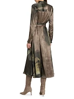 Floral Silk Tie-Waist Midi-Shirtdress
