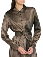 Floral Silk Tie-Waist Midi-Shirtdress