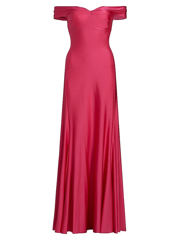 Goem Satin Off-The-Shoulder Gown