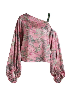 Asami Floral Satin One-Shoulder Blouse