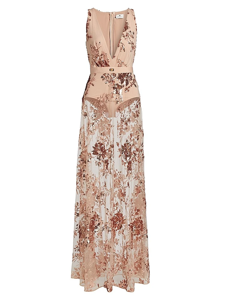 Sheer Floral Embellished Gown