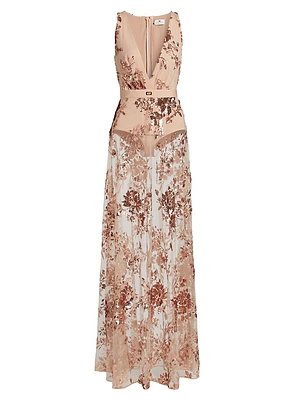 Sheer Floral Embellished Gown