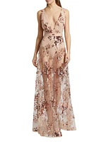 Sheer Floral Embellished Gown