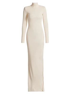 Crepe Jersey Turtleneck Maxi Dress