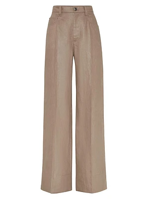 Polished Linen Twill Relaxed Five Pocket Trousers