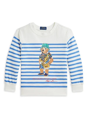 Little Boy's & Polo Bear Striped Sweatshirt
