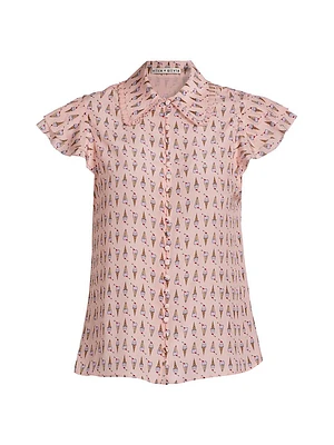 Martel Ice Cream-Print Silk Blouse