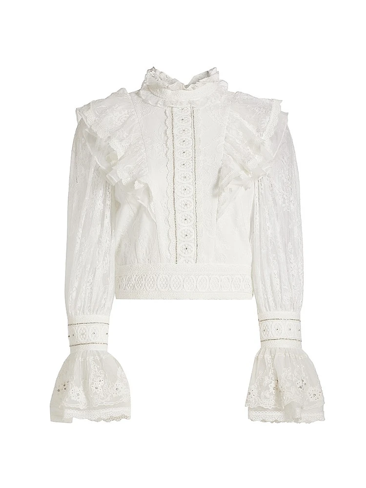Delpha Embellished Lace Ruffle Crop Top
