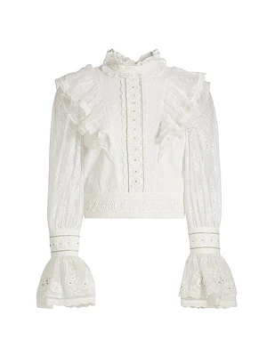 Delpha Embellished Lace Ruffle Crop Top