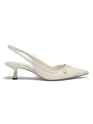 Amita 45MM Raffia & Leather Slingback Pumps