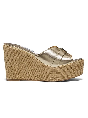 Leda 100MM Metallic Leather Wedge Sandals