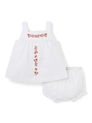 Baby Girl's Embroidered Floral Matching Set