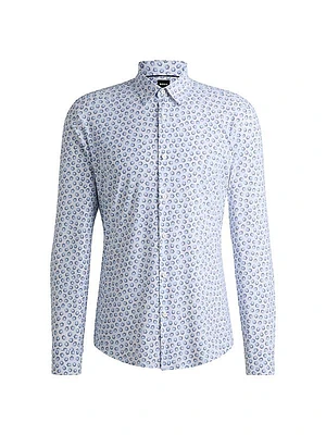 Slim-Fit Shirt in Floral-Print Performance-Stretch Jersey