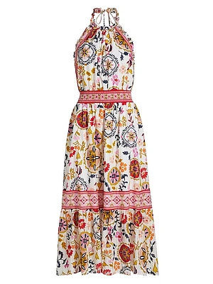 Delia Floral Cotton-Blend Halterneck Midi-Dress