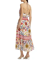 Delia Floral Cotton-Blend Halterneck Midi-Dress