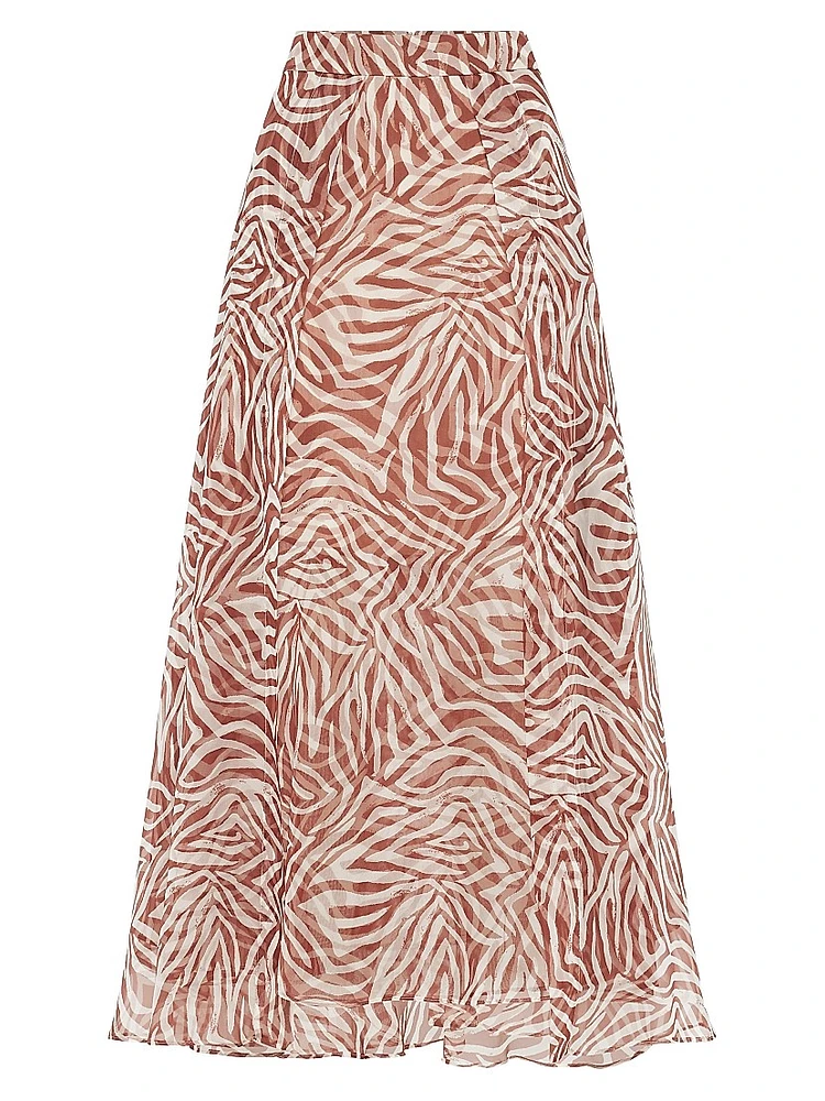 Silk Ethnic Print Organza Paneled Circle Skirt