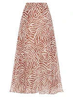 Silk Ethnic Print Organza Paneled Circle Skirt