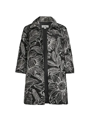 Floral Embroidered Open-Front Jacket