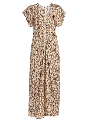 Lyndsay Floral Flutter-Sleeve Midi Dress