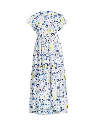 Mumi Floral Cotton Tie-Waist Midi-Dress