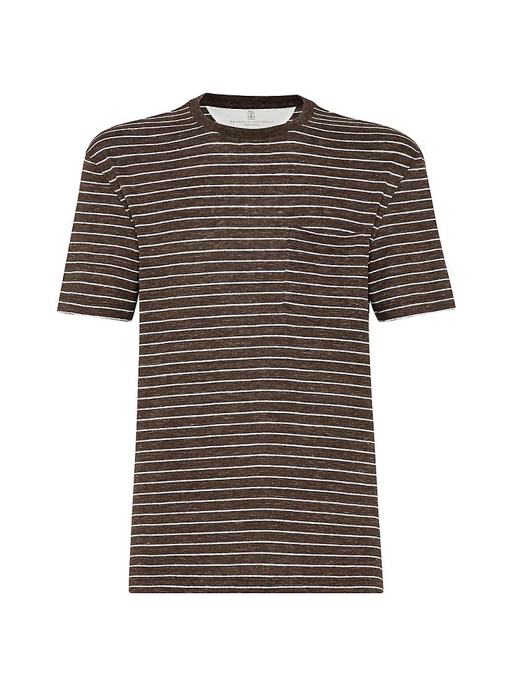 Striped Linen Stretch Jersey Crewneck T-Shirt