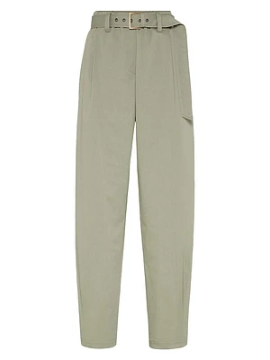 Stretch Cotton Gabardine Baggy Belted Pull-On Trousers