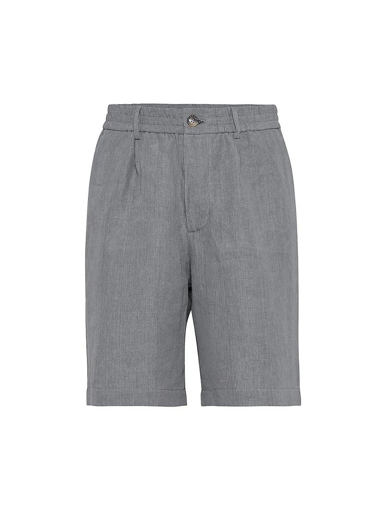 Lightweight Linen Bermuda Shorts with Elasticated Waistband