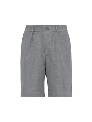 Lightweight Linen Bermuda Shorts with Elasticated Waistband