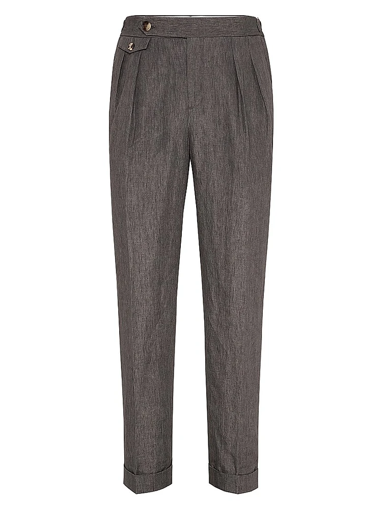 Lightweight Délavé Linen Tailor Fit Trousers with Reversed Double Pleats