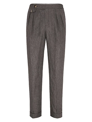 Lightweight Délavé Linen Tailor Fit Trousers with Reversed Double Pleats