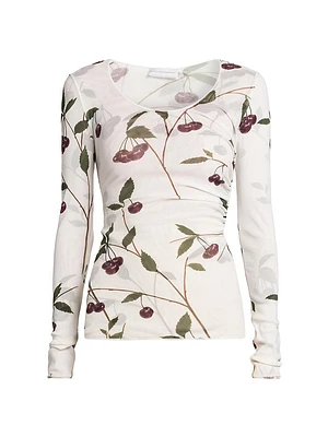 Cherry Ruched Scoopneck Top