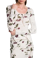 Cherry Ruched Scoopneck Top