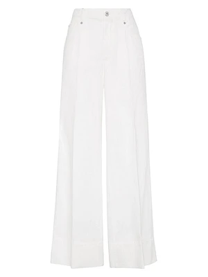 Garment Dyed Cotton and Linen Cover Loose Trousers