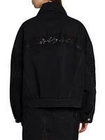 Lace-Trimmed Denim Button-Front Jacket