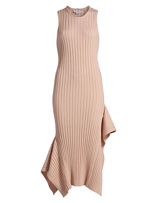 Textured Knit Cotton Midi-Dress