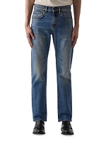 Washed Denim Mid-Rise Straight-Leg Jeans