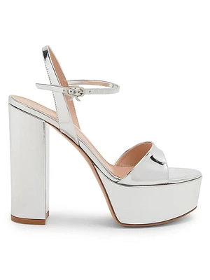 120MM Metallic Leather Platform Sandals