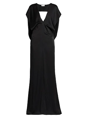Draped Satin V-Neck Gown
