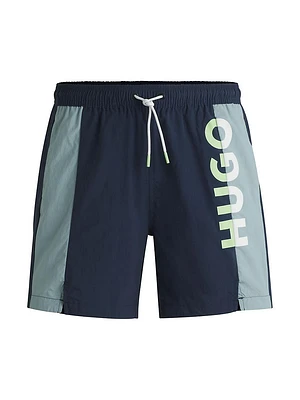 Color-Blocked Swim Shorts with Two-Tone Logo