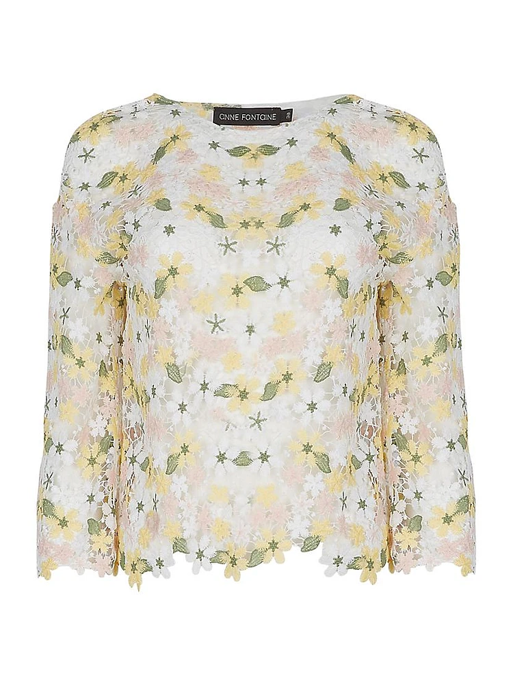 Ninna Floral Lace Round-Neck Top
