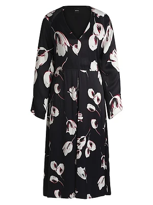 Satin V-Neck Dress With Tulip Print