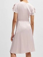 V-Neck Dress with Gathered Waistband