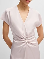 V-Neck Dress with Gathered Waistband