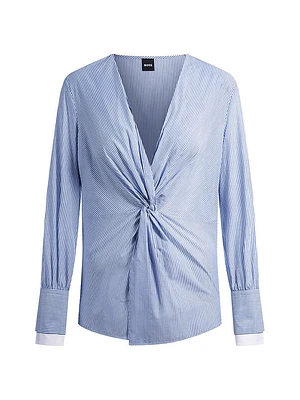 Twist-Front Slim-Fit Blouse Striped Cotton